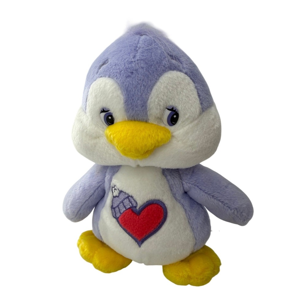 Care Bears Cozy Heart Penguin Plush 2003 Play Along Cousins Lavender Purple 8 in